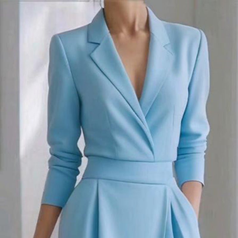 Lapel Midi Bodycon Dress with Pockets