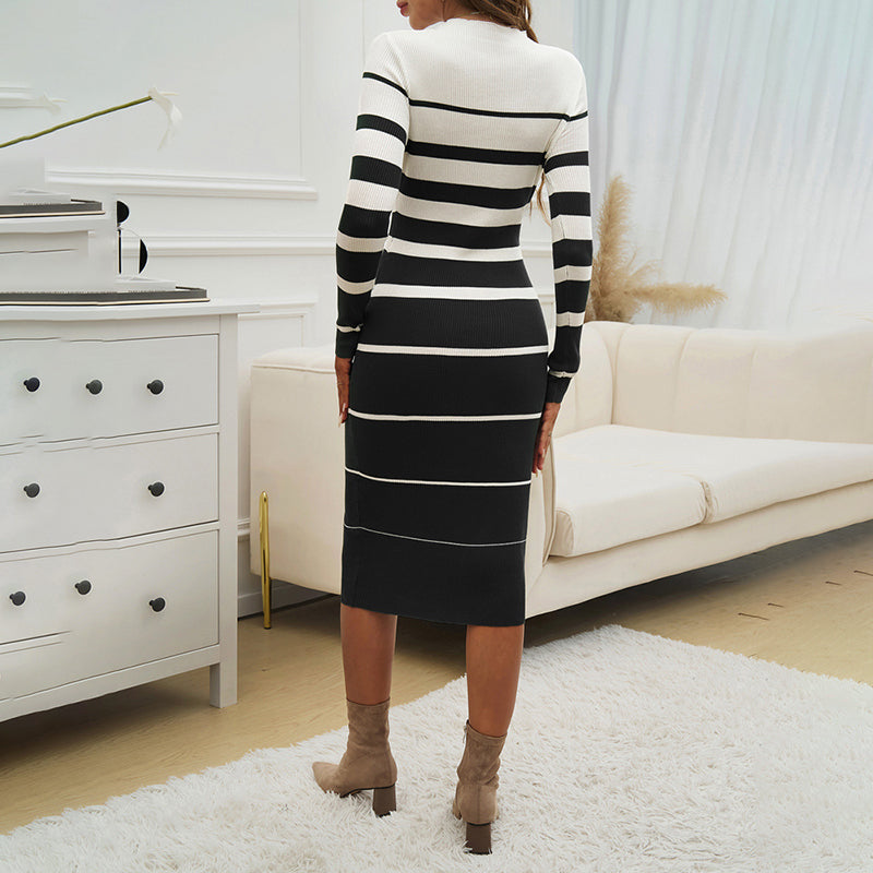 Ribbed Long Sleeve Sweater Dress