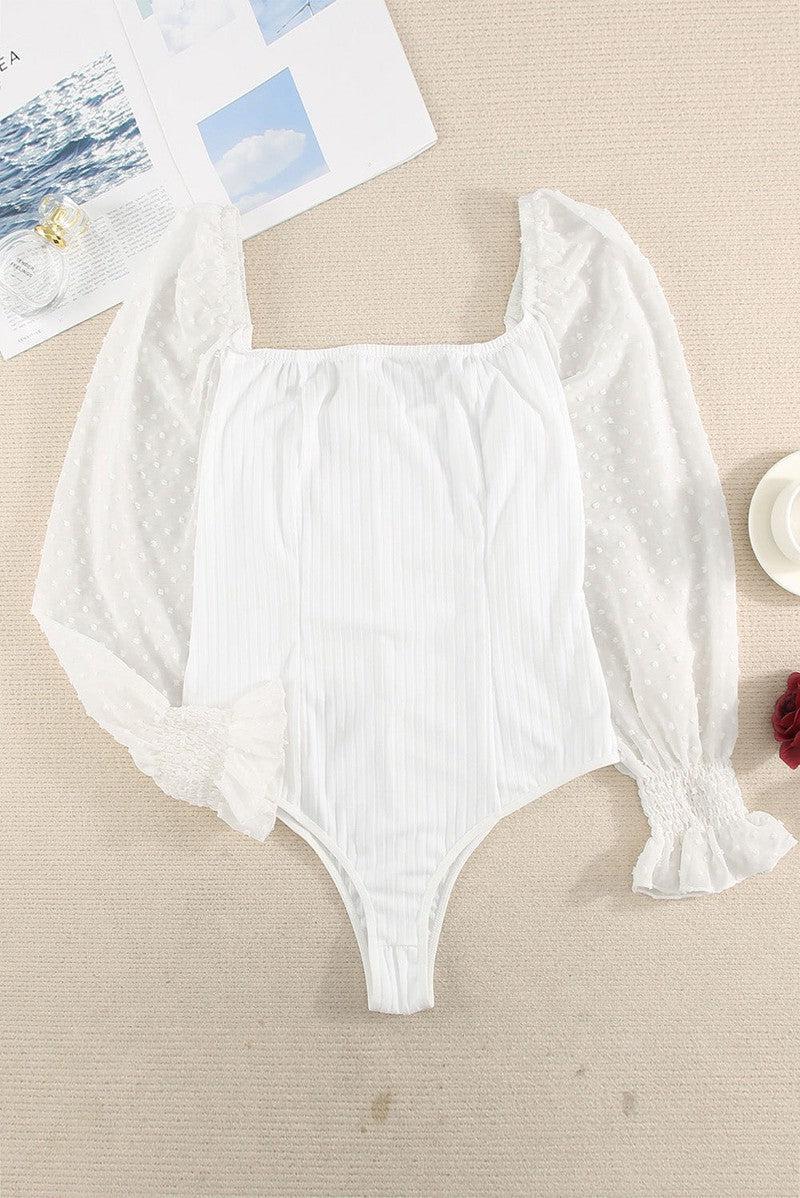 Swiss Dot Flounce Sleeve Square Neck Bodysuit-4