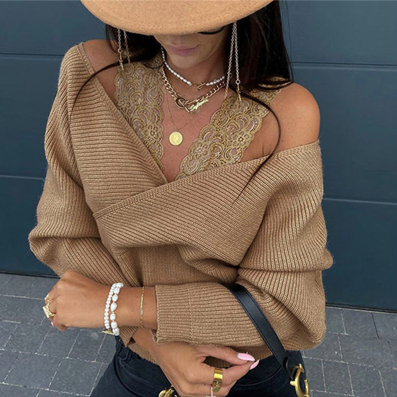 Off-Shoulder Lace Trim Blouse