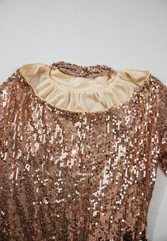 Backless Sequin Mock Neck Long Sleeve Mini Dress-6