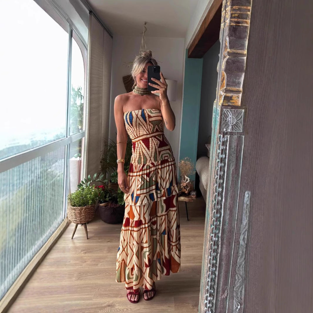 Women’s Retro High Waist Print Slip Dress | Elegant and Timeless Style
