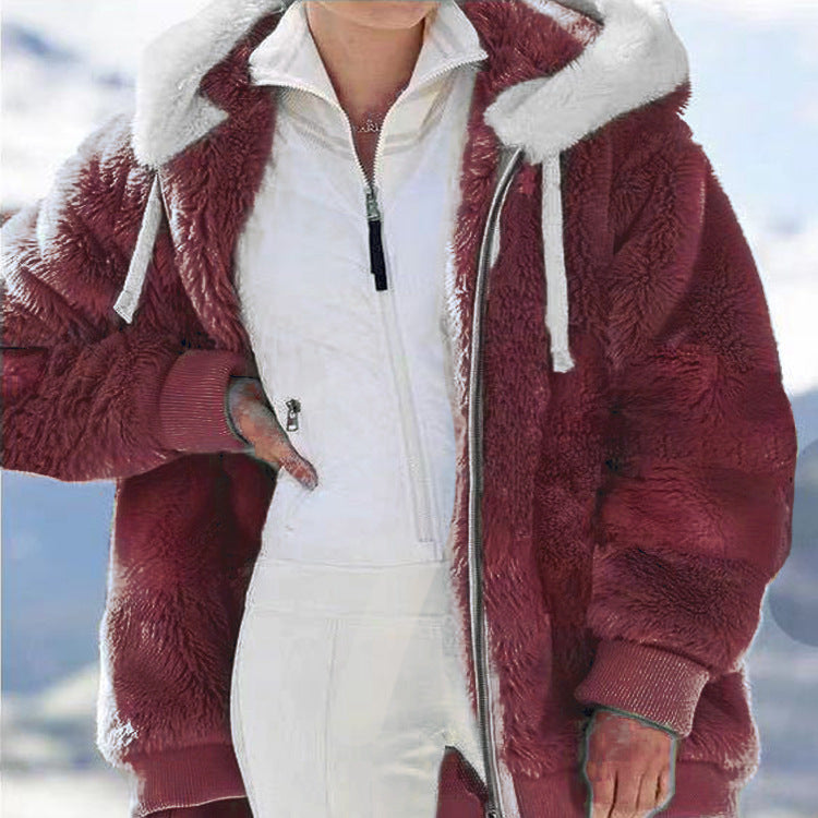 Cozy Plush Zip-Up Hooded Jacket