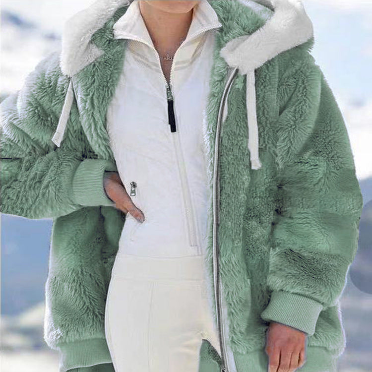 Cozy Plush Zip-Up Hooded Jacket