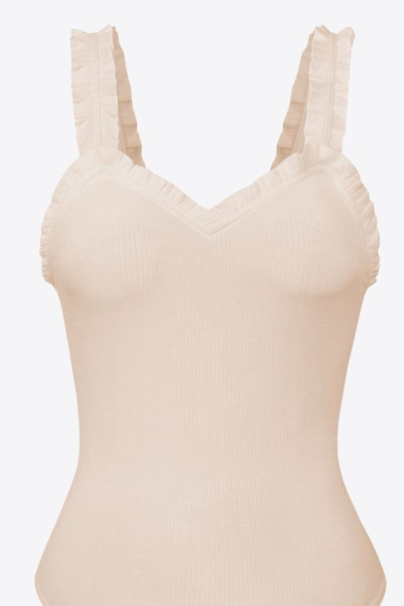 Ribbed Ruffle Trim Sleeveless Bodysuit-6