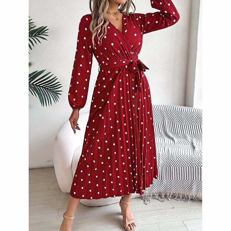 Polka Dot Maxi Dress with Belt