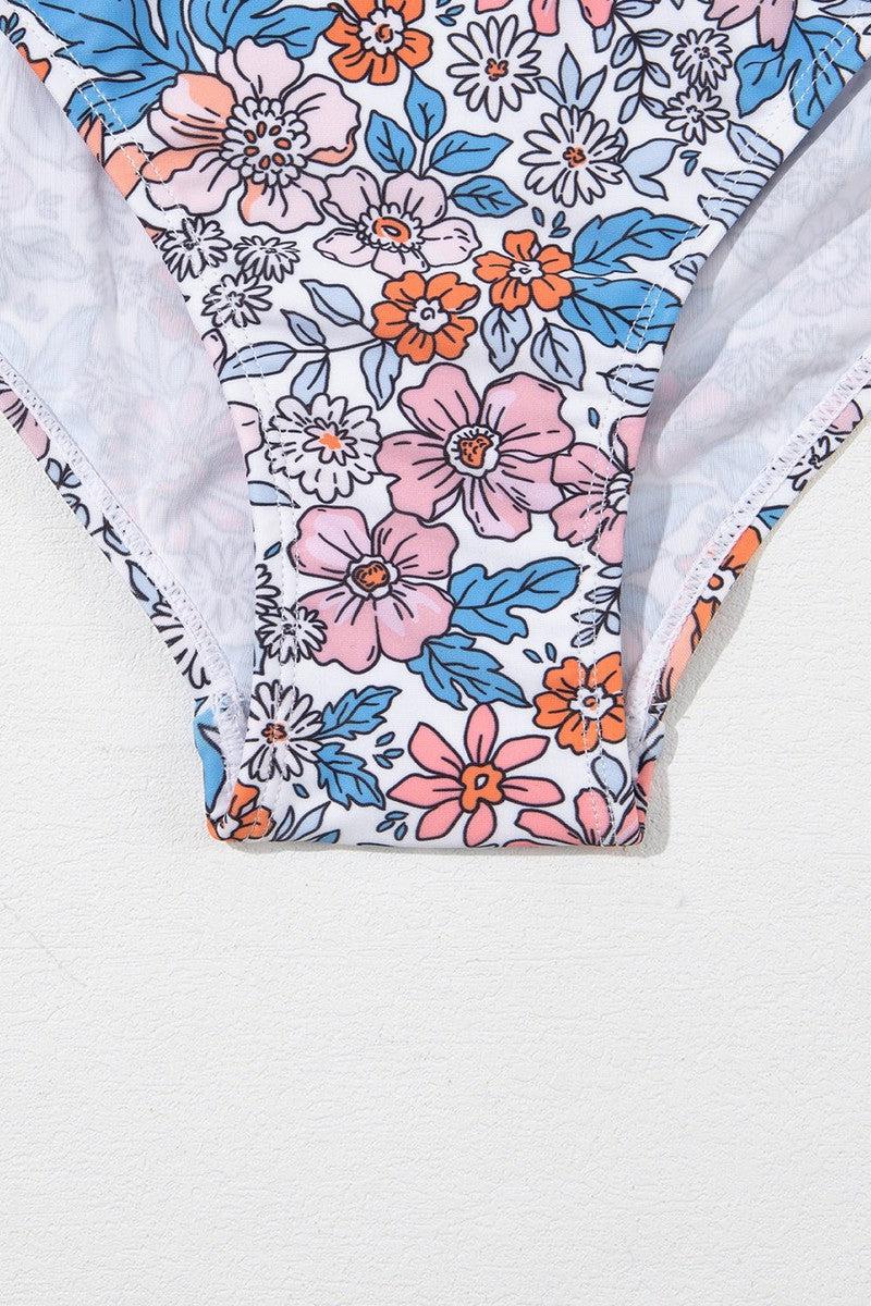 Drawstring Printed Wide Strap Swim Dress-7