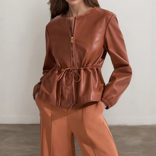 Faux Leather Zip Jacket for Women