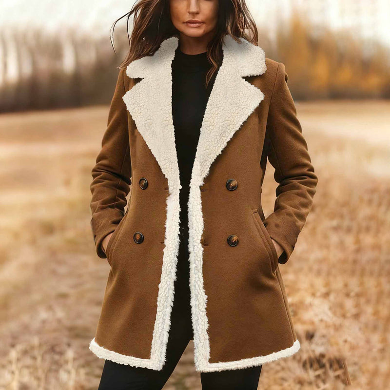 Suede-Look Double Breasted Trench