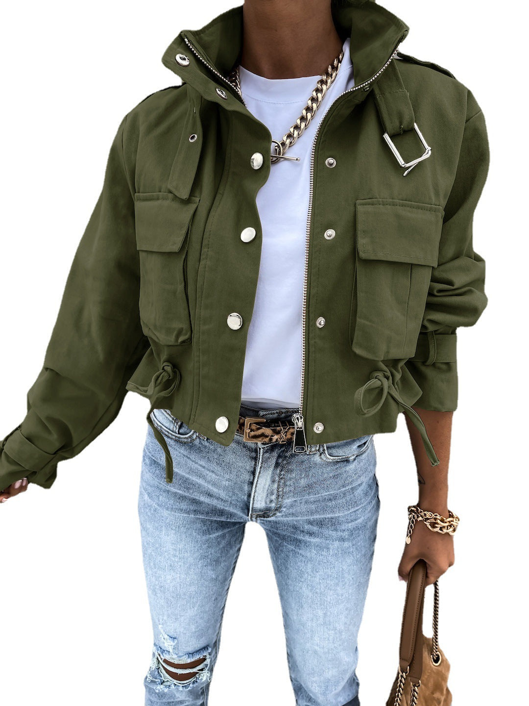 Cropped Vegan Leather Moto Jacket