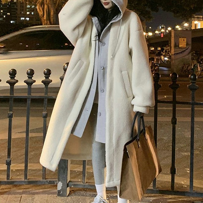 Cozy Lambswool Hooded Dress Coat
