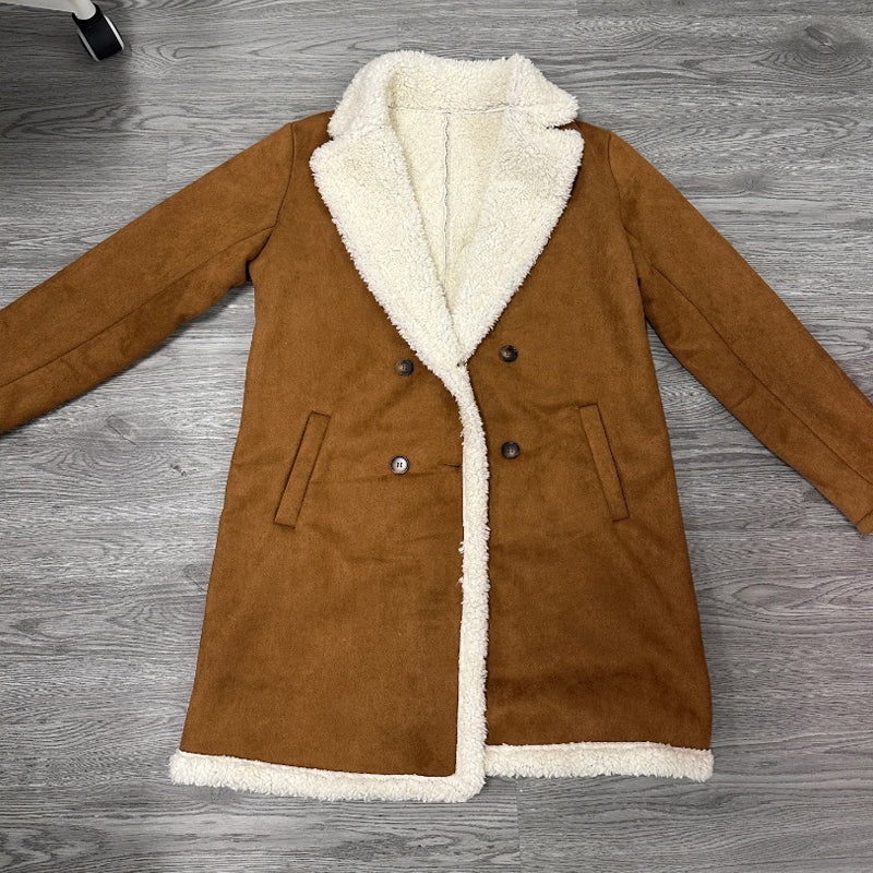 Suede-Look Double Breasted Trench