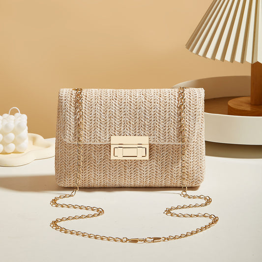 Women’s Straw Lock Closed Simple Square Bag | Effortlessly Chic Handbag