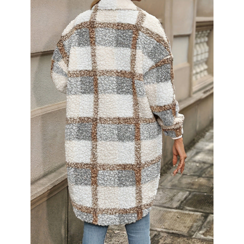 Chic Colorblock Plaid Puffer Jacket