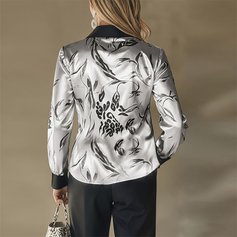 Satin Print Long Sleeve Blouse