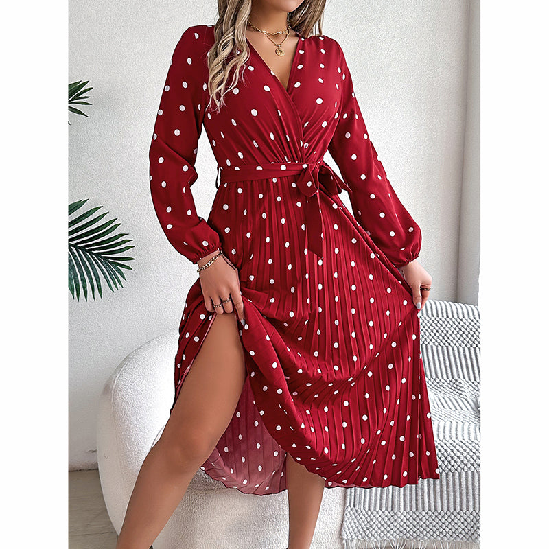 Polka Dot Maxi Dress with Belt