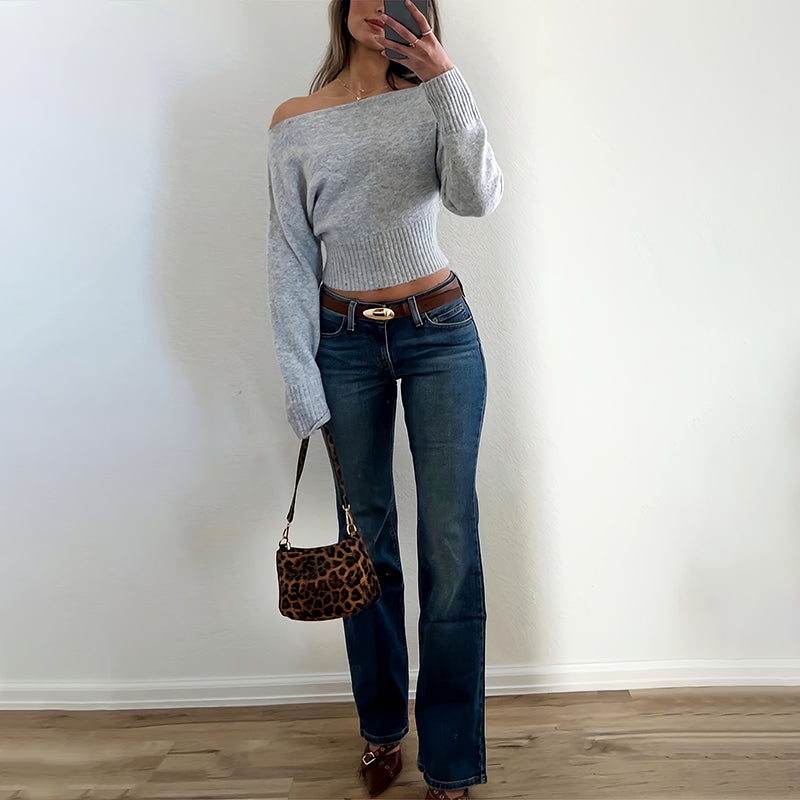 Off-Shoulder Cropped Sweater