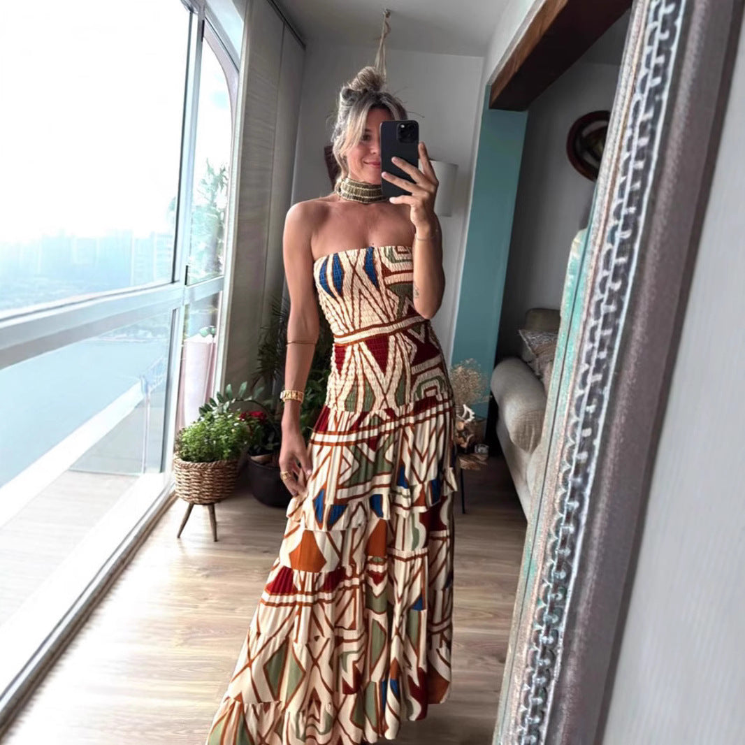 Women’s Retro High Waist Print Slip Dress | Elegant and Timeless Style