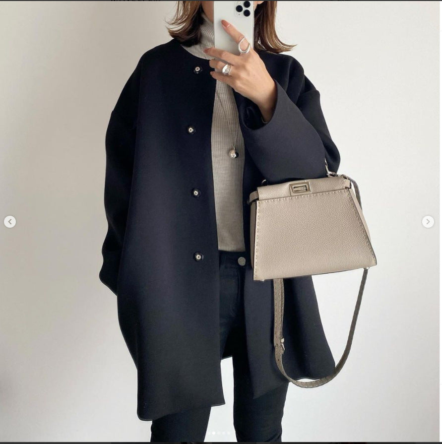 Wool Blend Straight Cardigan Coat