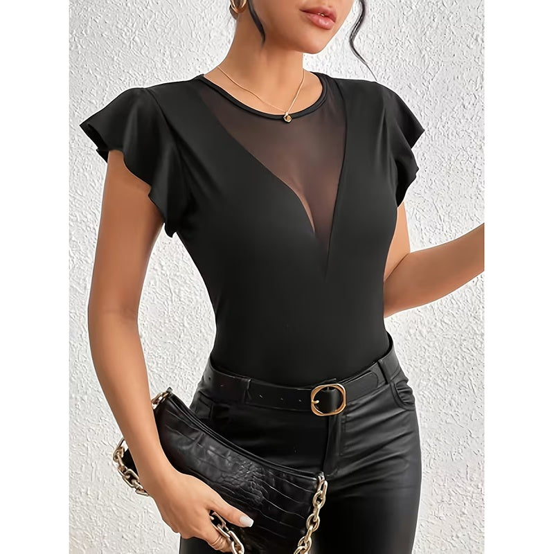 Summer Mesh Ruffle Slim Tee