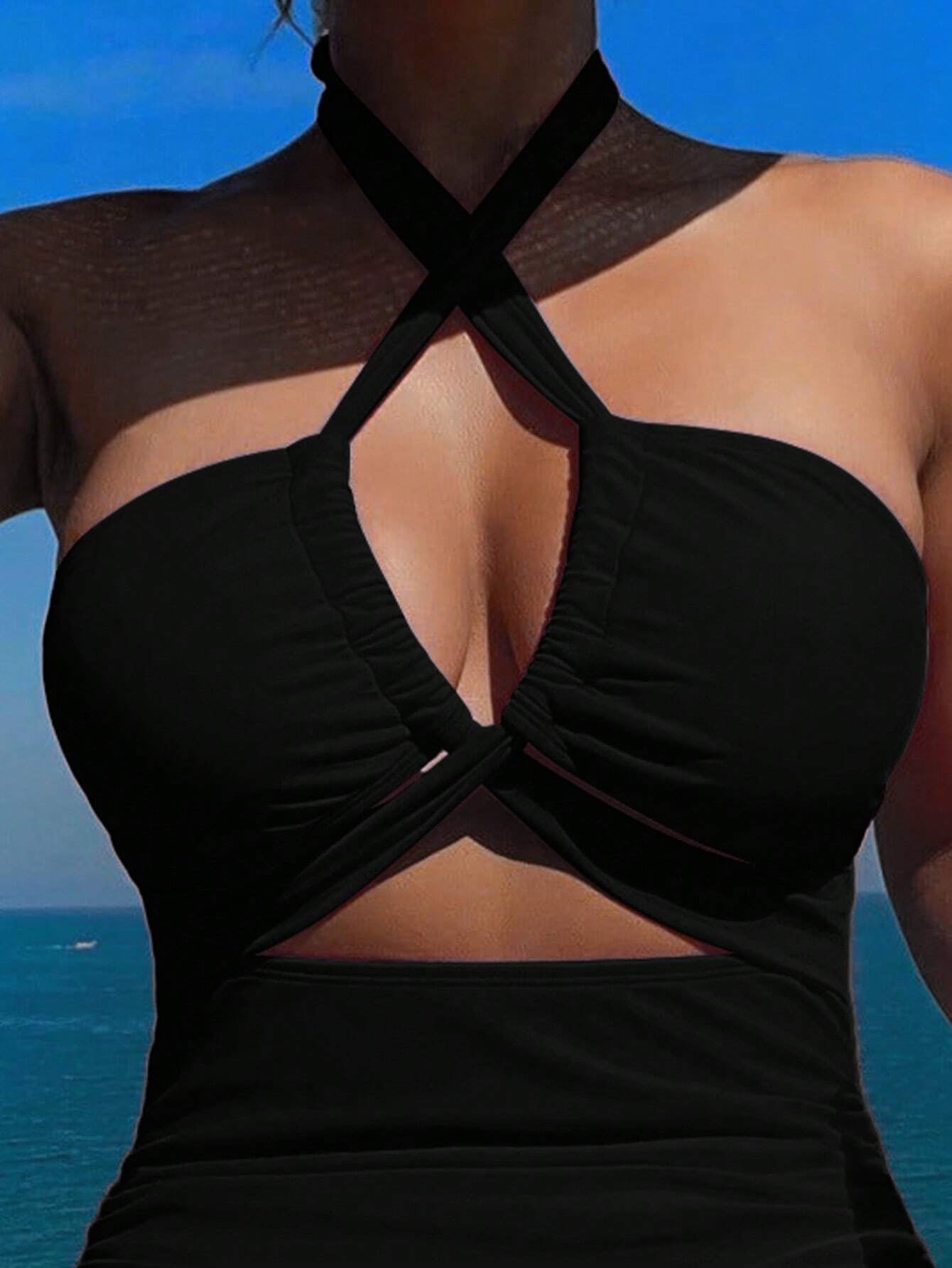 Women's Two-Piece Casual Swimsuit in Black – Classic & Comfortable