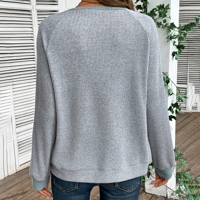 Color Block V-Neck Pullover