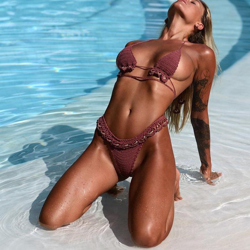 Beach Bikini with Handmade Accessories | Split Swimsuit
