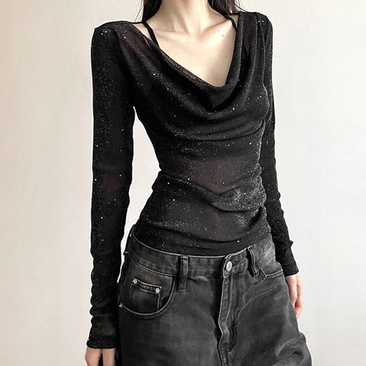 Sparkly Mesh Long Sleeve Top