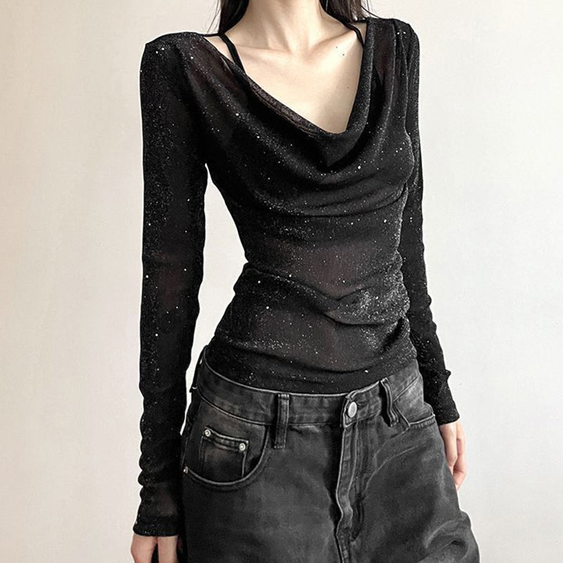 Sparkly Mesh Long Sleeve Top