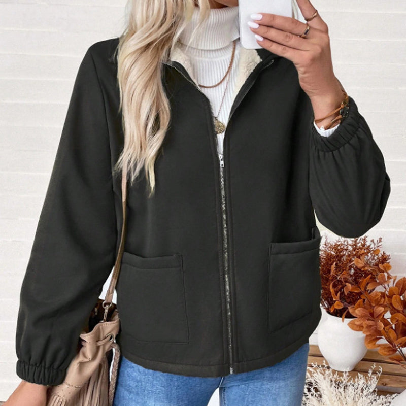 Fleece Lapel Zip Jacket with Pockets