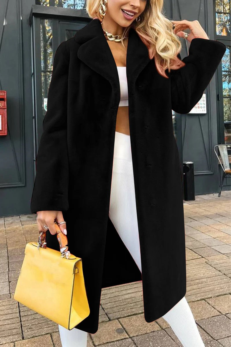 Chic Plush Lace-Up Long Coat