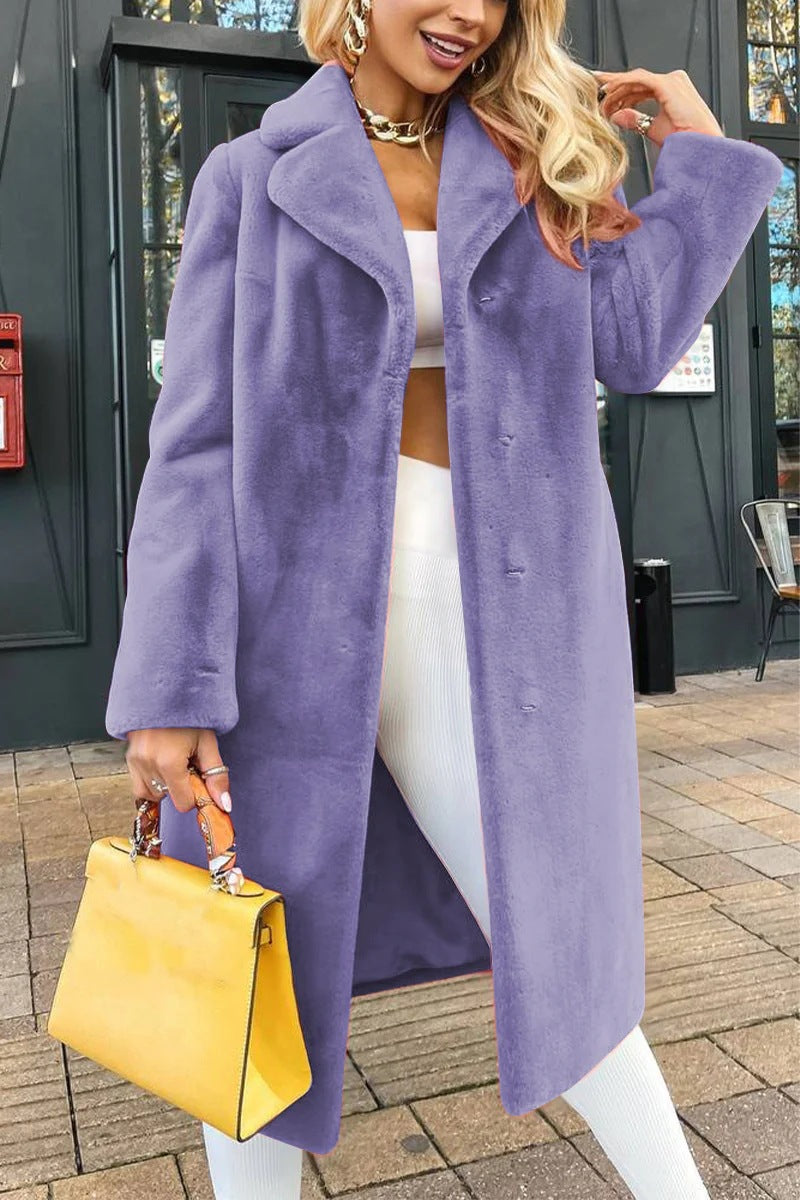 Chic Plush Lace-Up Long Coat