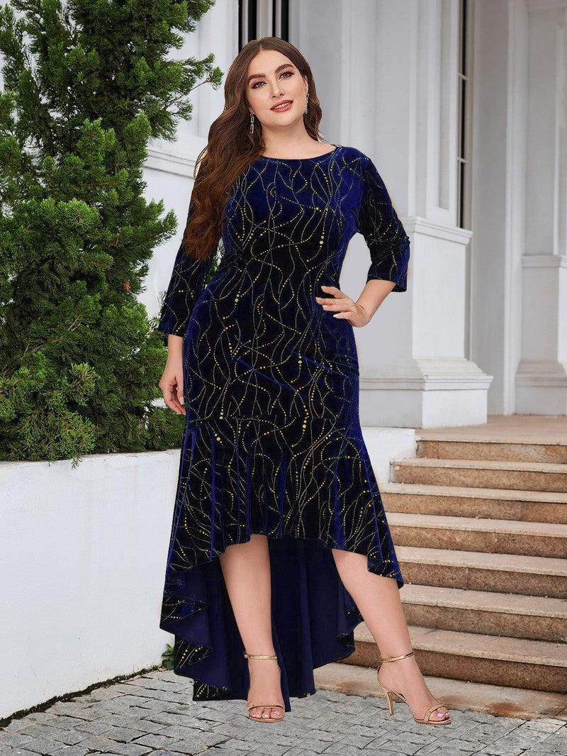 Plus Size Ruffle Hem High-Low Dress-8
