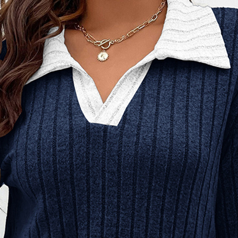 Plus Size V-Neck Lapel Blouse