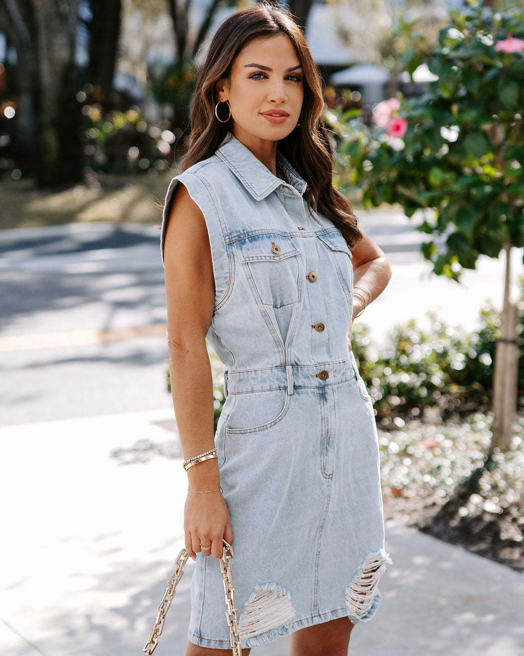 Denim Midi Dress for Women | Solid Color Cotton Commute Dress
