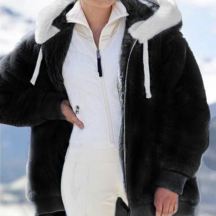 Cozy Plush Zip-Up Hooded Jacket
