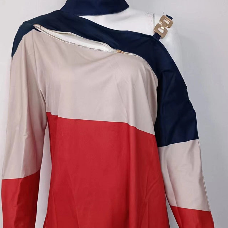 Elegant Zip-Front Cold Shoulder Top