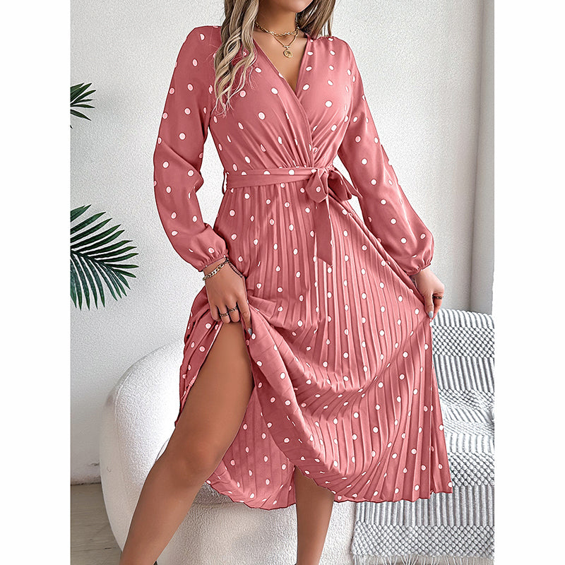 Polka Dot Maxi Dress with Belt