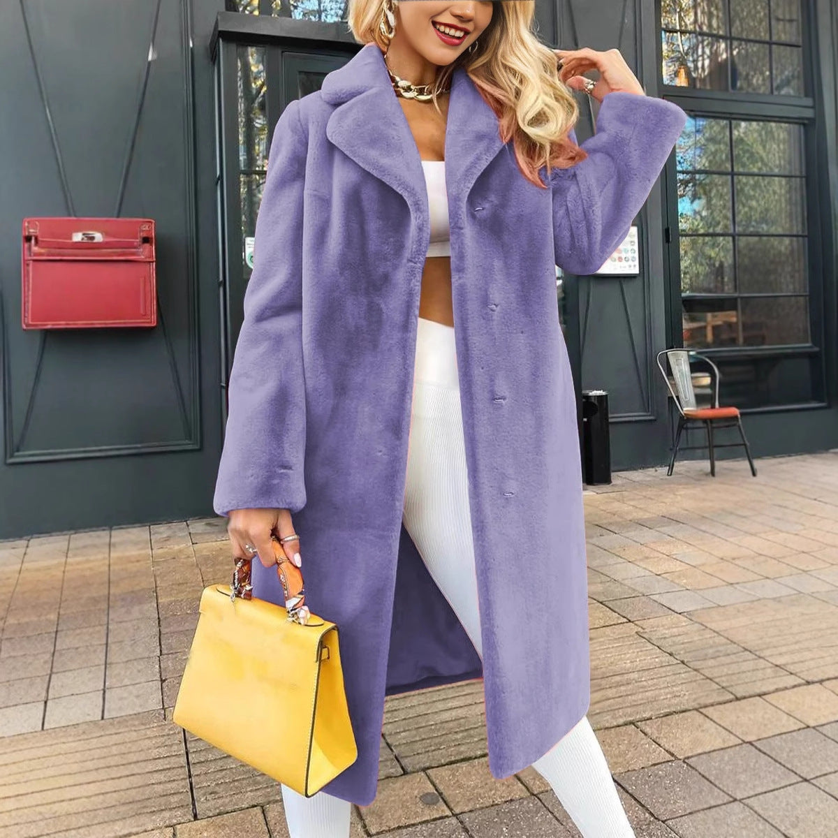 Chic Plush Lace-Up Long Coat