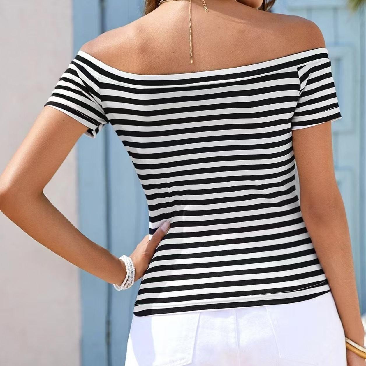 Ladies' Off-Shoulder Striped Top | Casual One-Shoulder Shirt