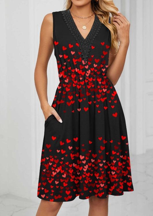 Ladies' V-Neck Heart Print Off Shoulder Dress | Casual and Flirty Summer Style