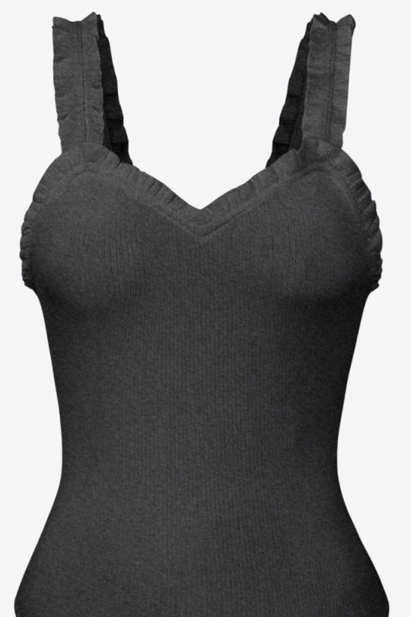 Ribbed Ruffle Trim Sleeveless Bodysuit-9