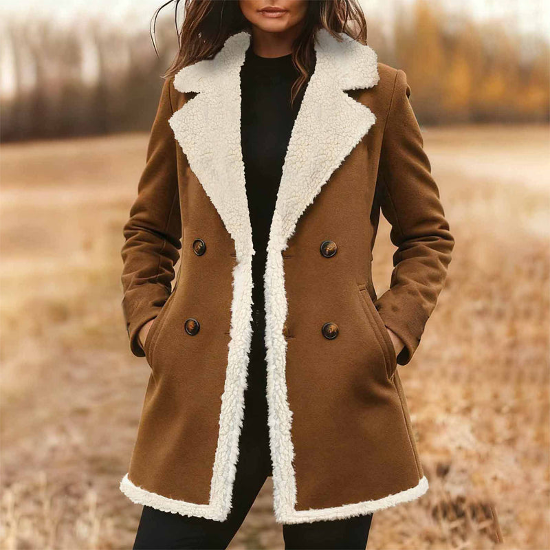 Suede-Look Double Breasted Trench
