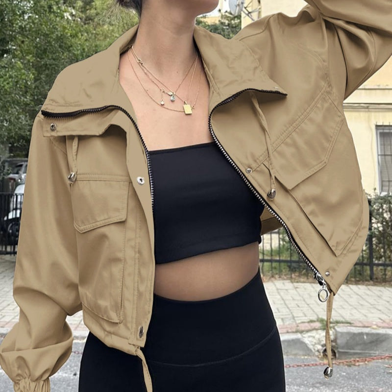 Chic Zip-Up Short Trench Jacket