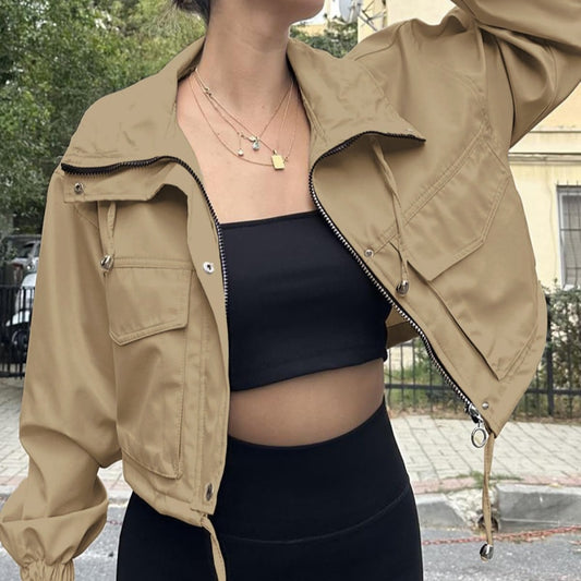 Chic Zip-Up Short Trench Jacket