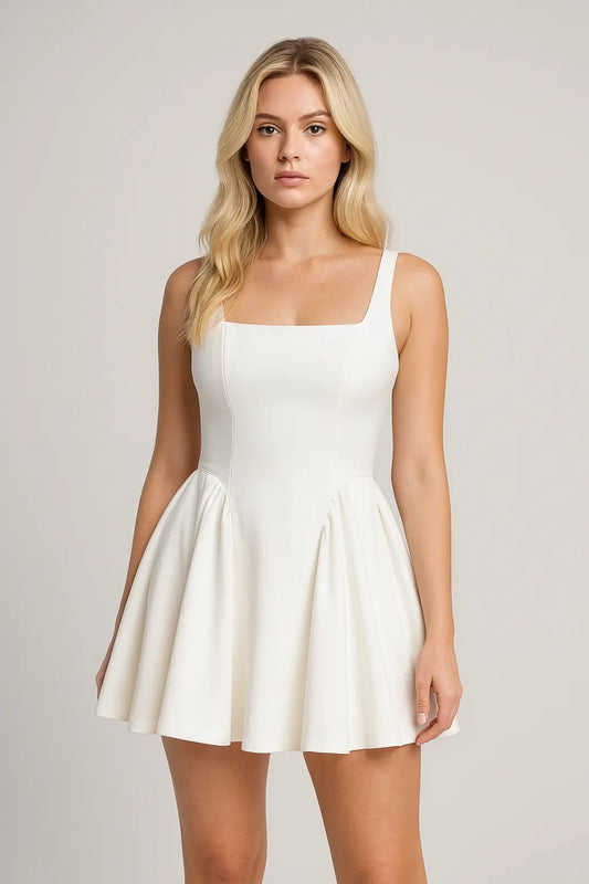 White Fit and Flare Square Neck