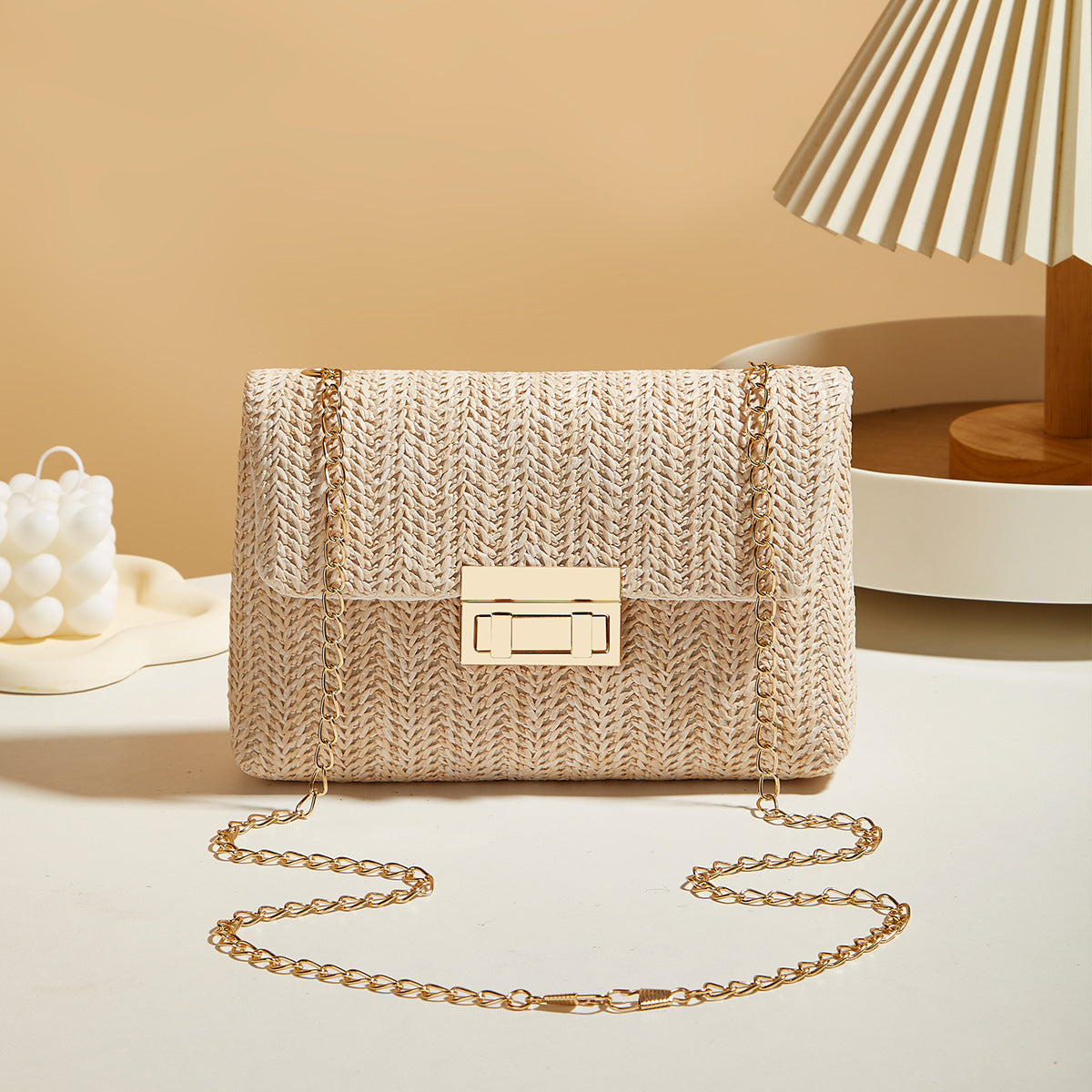 Women’s Straw Lock Closed Simple Square Bag | Effortlessly Chic Handbag