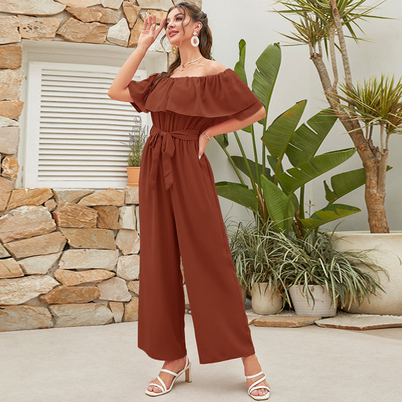 Women’s Lace-Up Cropped Top with Wide-Leg Pants | Stylish Two-Piece Set