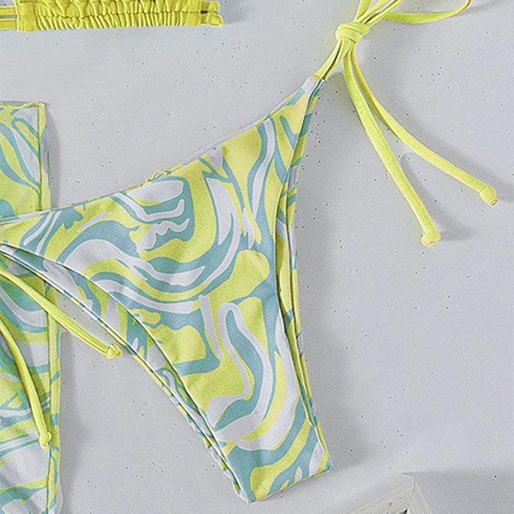 Straps Tulle Bikini Swimsuit Three-piece Halter Sunscreen Swimwear