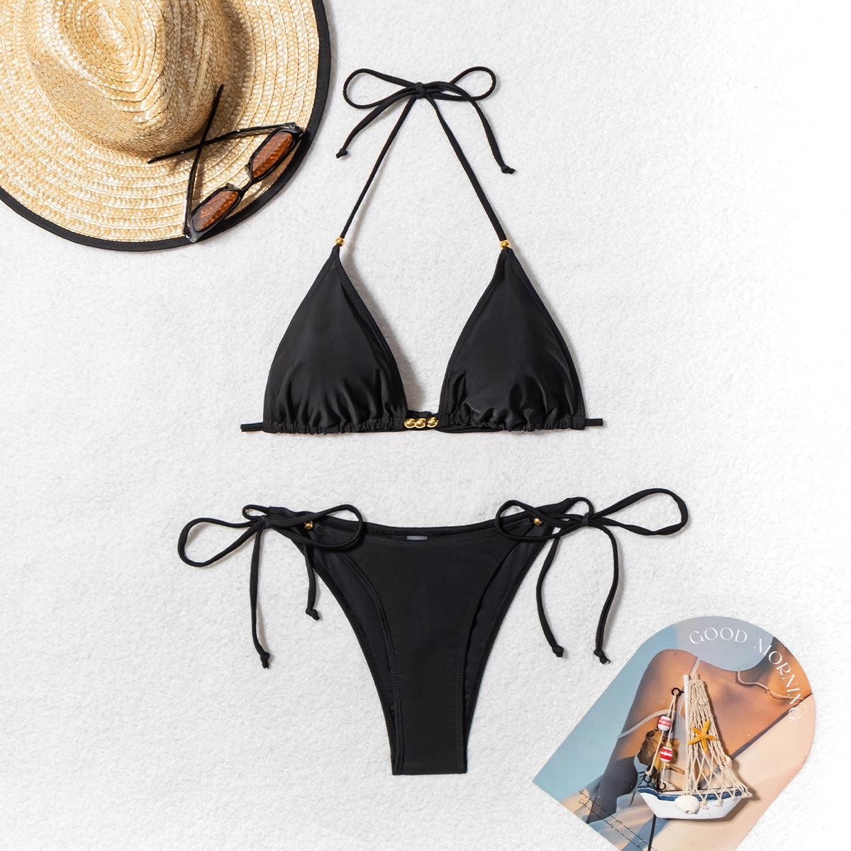 Women’s Metal Bead Split Bikini Swimsuit | Chic and Bold Beachwear
